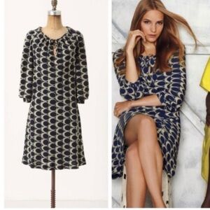 Moulinette Soeurs X Anthropologie Navy Blue Geometric Dress EUC Like New!‎